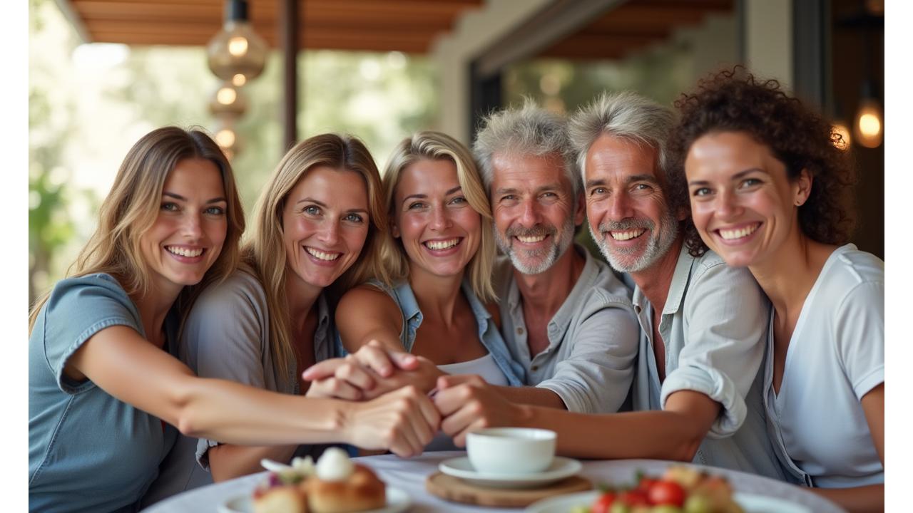 Grupo diverso de adultos sonriendo y colaborando en un entorno moderno y luminoso, dando la bienvenida visualmente a nuevos miembros.