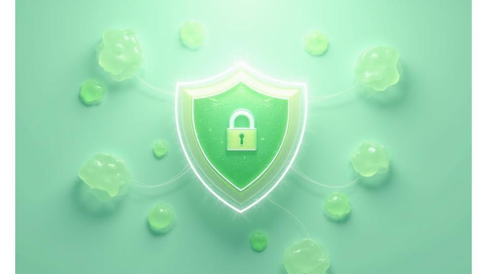 Representación visual de la protección de datos y la privacidad con símbolos de seguridad y candados digitales, transmitiendo confianza y seguridad para Alma Serena Vita.