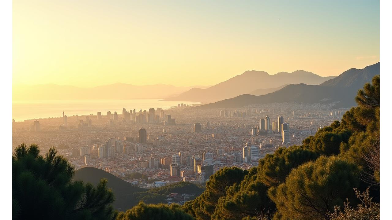 Vista panorámica de Barcelona con el mar y las montañas, aludiendo a equilibrio y vida saludable